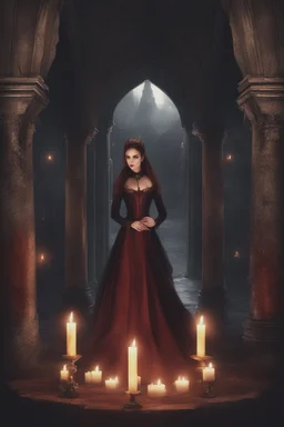 Vampire queen's wedding, in a dark castle, firelight, candles