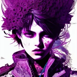 beautiful punk girl, hyper detailed, hyperdetailed, intricately detailed, illustration by <kilian eng> <Yoji Shinkawa>, purple tones,