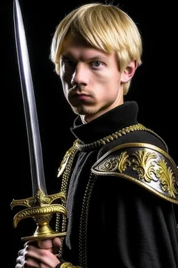 young european blond short hair adult royal guard swordsman with rapier