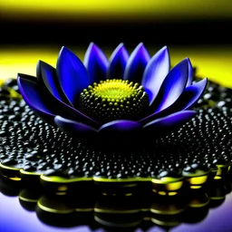 black lotus with gold drops on petals on purple water