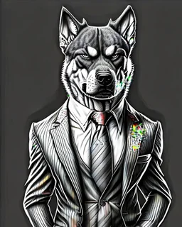 full head, full head, Illustrative sketch of a image of an angry humanoid dog, suit and tie, arte lineal ultra quality, 8k, full head, full head