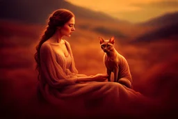 Single image: A Very Beautiful pretty dreamy Lady holding elegant Sphynx-like Siamese cat in eerie beautiful landscape art by Anka Zhuravleva, Sandy Welch, Jane Small, Aliza Razell, Eduard Veith, Joel Robison, Mikhail Vrubel, Ferdinand Hodler, Christoffer Relander, William Timlin, Charles Rennie Mackintosh, John Lowrie Morrison, Sidney Nolan. 3/4 Headshot, Volumetric lighting, 3d, mixed media, Best quality, crisp quality