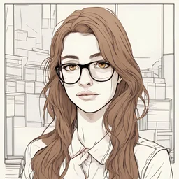 portrait d'une femme de 28 ans Belge aux cheveux brun e tlong, les yeux brun, geek, style manga, couleur très vives, tête bien cadrée sans détourage