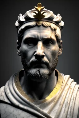 Ultra Realistic image, Roman sculpture, white marble material, Lionel Messi, gold laurel leaves crown, god crown, gold veins, gold ornaments, Renaissance style, sun rays background, waist up portrait, epic, celestial, cinematic lighting, God lights, 4k resolution, smooth details, soft lighting, unreal engine 5, art station, substance 3d.