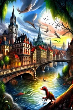 fantasy beautiful drawings of basel, switzerland