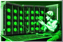 crypto mining in green filter by Caravaggio