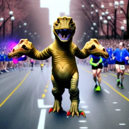 A dinosaur wins the Boston Marathon