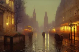 London street, style John Atkinson Grimshaw