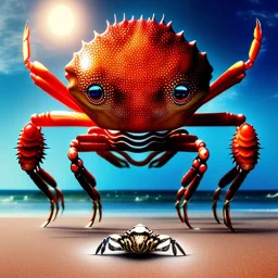 Giant Red Crab, Realistic, Monster, on the beach by Van Gog