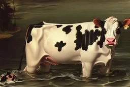 cow swimming in deep water by Caravaggio