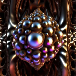 a mandelbulb 3d fractal made of metallic random color iso spheres a pertty artistc background