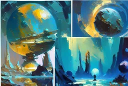 Exoplanet, stones, sci-fi, Lesser ury and konstantin korovin painting