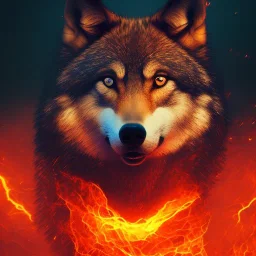 Wolf, red, fire, lava, 8K, dramatic lighting, masterpiece, expert, sharp focus, portrait frame