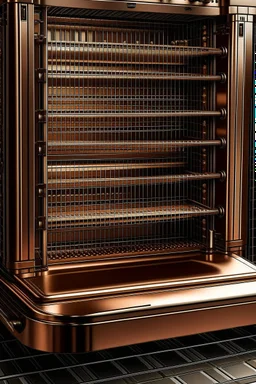 Please produce a photo of a detail of a dishwasher inspired by copper, which is a new photo and for the cover of a poster, please be kitchen appliances. The number of items should be less