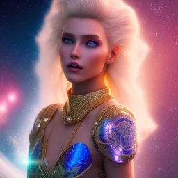  full body white goddess woman glitter smiling long blond hair blue eyes in a galactic ambiance, delicate colors in the foreground, full of details, smooth, light effect，vaporwave colorful, smooth, extremely sharp detail, finely tuned detail, ultra high definition, 8 k, ultra sharp focus