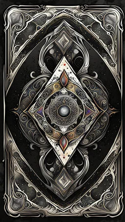 create a full color, ink wash and watercolor, ornate, abstract expressionist style bordered symmetric playing card template on a black background
