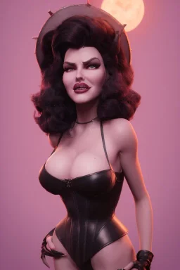 Rita Hayworth as evil queen in black leather, busty, cleavage, curvy, angry, stern look. character design by cory loftis, fenghua zhong, ryohei hase, ismail inceoglu and ruan jia. unreal engine 5, artistic lighting, highly detailed, photorealistic, fantasy