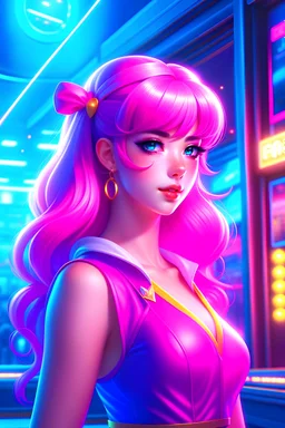 sailor moon with pink hair at the arcade, stunning anime art by artgerm, 8k