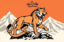 a mountain lion in a royal lion position like on flags or crests, vector