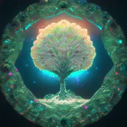 hedjuk,Tree of Life, crystal city crystalline in the sky, renderin, room, cosmic, opalescent, 100mm, opalescent, gemstones, crystals, object, other worldly,water, cristal rock ,bright, ice backg