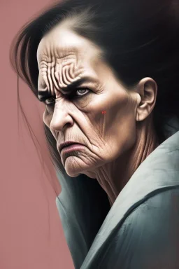 Portrait of an angry woman whose generations are all gone.