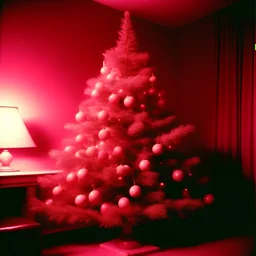 A Christmas tree, pink,in the style of vintage kodachrome