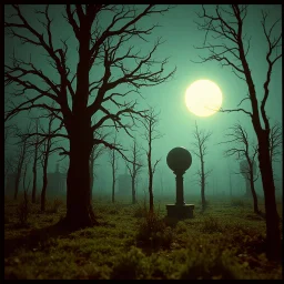 Close-up Kodak Ektachrome E100 photograph of a creepy surreal landscape, eerie, Minicavio Quollati style, very surreal, trees, spooky, metaphysical objects, giant sun, intricate, thoughtful, appalling, deep 3d field, 8k, hypermaximalist