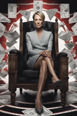 Robin Wright in The House of Cards, reimagined by industrial light and magic, sitting in the chair, final season, movie poster