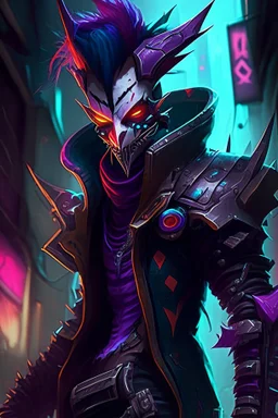 Shaco from league of legends in style cyberpunk