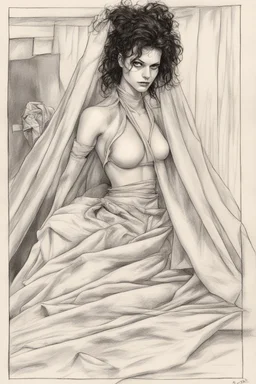 An unused 1990’s era idea sketch for a SANDMAN pinup: Death sewing the AIDS quilt.