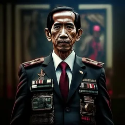 Joko Widodo The president of Republic Indonesia in militiary cyberpunk style