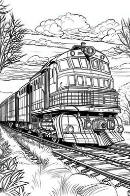 Outline art, no shading, full train, cartoon style, black and white, low detail, --ar 9:11