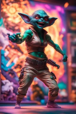 pen outline portrait of rad mad starlord gremlin smashing yoga babe by neon wall , prize winning oil painting,bokeh like f/0.8, tilt-shift lens 8k, high detail, smooth render, down-light, unreal engine