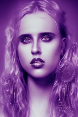 Danish singer MØ face, style viking, high light ,purple tones