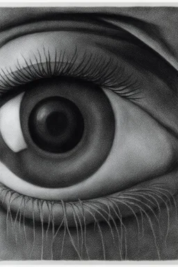 The endless depth of a pupil in the eye; M. C. Escher; ink wash; rainbow of pastels