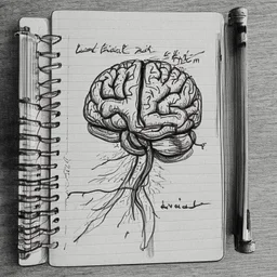 medicine notebook brain illustration, ink on paper