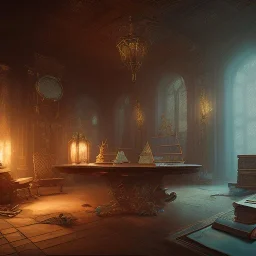 dark fantasy concept art, dynamic lighting, hyperdetailed, intricately detailed, Splash screen art, deep color, Unreal Engine, volumetric lighting, library, bookshelves, indoors, cozy, leather, wood,