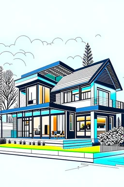 Gráfica vectorial casa campestre moderna estilo minimalista con proporción aurea, calidad ultra hiperdetallada