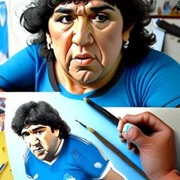 Create a highly realistic 3D scene. An detailed Realistic of Play Football Diego Maradona transforming her into a woman with the same specifications as the attached image. The method of transforming the painting in full detail. A comedic and funny touch. Ultra wide angle. Extremely realistic fine details. Highly realistic detailed display. Great full presentation and amazing drawing style. Transfer the full detailed drawing of the image at a wide and precise angle. Inspiri