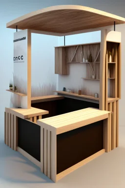 Corner exhibition stand in eco-style, with wood elements and meeting areas