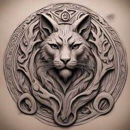 un symbole de sorcellerie et du lynx façon gravure grosière
