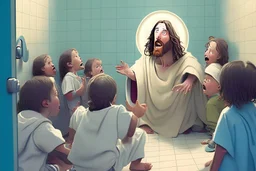Jézus nagy wc közben kakil , beszélget a gyerekekkel