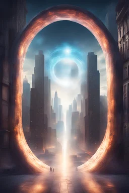 portals to different dimensions opening within each other coming from city