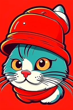 weet illustration of a cat in a red hat, in a cartoon style, colorful