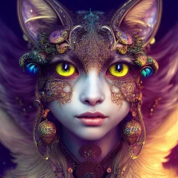 "Insanely detailed photograph of an elaborate beautiful cat goddess intricate glowing skin eyes intricate face hair lashes fur dress hyperdetailed painting by Anna Dittmann Huang Guangjian and Dan Witz CGSociety ZBrush Central fantasy art album cover art 4K 64 megapixels 8K resolution HDR Greek shiny space colours jewelry celestial hair eyes light"