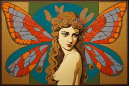 colorful psychedelic painting of ancient god psyche depicted in ancient mosaic art as a butterfly-winged woman by andy warhol