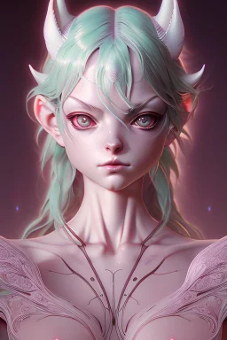 Alien Satyr,dreamy eyes, beautiful intricate colored hair, symmetrical, anime wide eyes, soft lighting, detailed face, by makoto shinkai, stanley artgerm lau, wlop, rossdraws, concept art