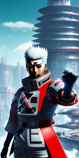 cyberpunk jiraiya(Naruto), Full body, Game, village, 8k quality