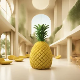 A tourist resort in the shape of a pineapple, interior design, section