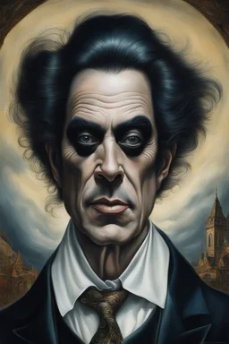 A hauntingly bizarre caricature portrait of a man, in the style of a surreal painting by Bosch Michael Jackson